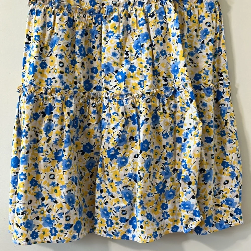 Ann Taylor Yellow Blue Floral Tiered Sleeveless Shift Dress Solarium Sun Size MP - Picture 9 of 10
